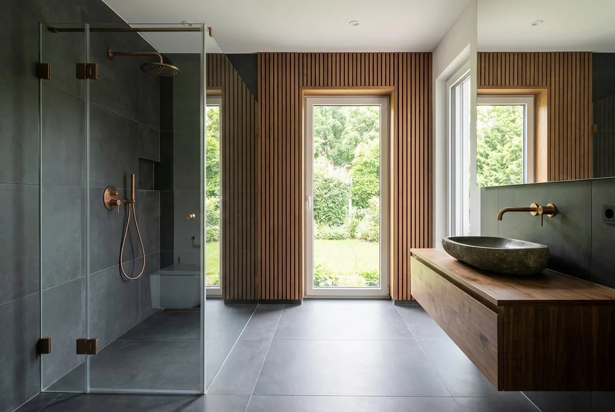 Dusche hinter Glas, WC abgesetzt